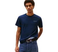 Tommy Jeans Camiseta de Manga Corta Hombre Linear Chest tee Slim Fit, Azul (Dark Night Navy), S