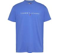 Tommy Jeans Camiseta de Manga Corta Hombre Linear Logo de algodón, Azul (Tempo Blue), S
