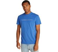 Tommy Jeans Camiseta de Manga Corta Hombre Linear Logo de algodón, Azul (Tempo Blue), XS