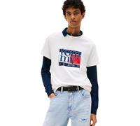 Tommy Jeans Camiseta de Manga Corta Hombre Slim Flag tee con Cuello Redondo, Marfil (Ancient White), S