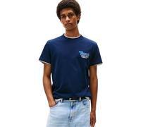 Tommy Jeans Camiseta de manga corta Slim Font Play Hombre, cuello redondo, azul (Dark Night Navy) S