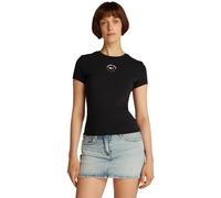 Tommy Jeans Camiseta de Manga Corta Mujer Essential Logo tee Slim Fit, Negro (Black), S