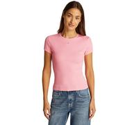 Tommy Jeans Camiseta de Manga Corta Mujer Essential Rib Slim Fit, Rosa (Pink Sugar), L