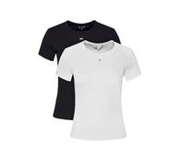 Tommy Jeans Camiseta de Manga Corta Mujer Pack de 2 Essential Rib Slim Fit, Multicolor (Ecru/Dark Night Navy), XXS