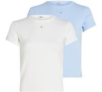 Tommy Jeans Camiseta de Manga Corta Mujer Pack de 2 Essential Rib Slim Fit, Multicolor (Ecru/Sweet Blue), XS