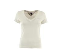 Tommy Jeans Camiseta de Manga Corta Mujer Slim con Cuello de Pico, Blanco (Ecru), M