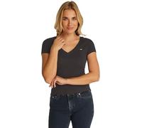 Tommy Jeans Camiseta de Manga Corta Mujer Slim con Cuello de Pico, Negro (Black), L