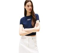 Tommy Jeans Camiseta de Manga Corta Mujer Slim Essential Logo Cropped, Azul (Dark Night Navy), XL