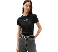 Tommy Jeans Camiseta de Manga Corta Mujer Slim Logo tee con Cuello Redondo, Negro (Black), 1XL