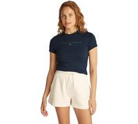 Tommy Jeans Camiseta de Manga Corta Mujer Tonal Linear tee Slim Fit, Azul (Dark Night Navy), XS
