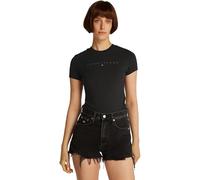 TOMMY JEANS Camiseta de Manga Corta Mujer Tonal Linear tee Slim Fit, Negro (Black), M