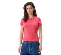 Tommy Jeans Camiseta de Manga Corta Mujer Tonal Linear tee Slim Fit, Rojo (Amour), L
