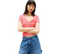 Tommy Jeans Camiseta de Manga Corta para Mujer Slim Essential Rib Cuello de Pico, Rosa (Tropical Blush), L