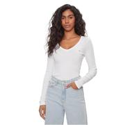 Tommy Jeans Camiseta de Manga Larga Mujer Slim Fit Essential V-Neck con Cuello de Pico, Blanco (Ecru), XL