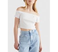 Tommy Jeans Camiseta de mujer de hombros descubiertos y largo crop.. Blanco 38/M