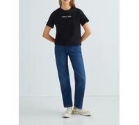 Tommy Jeans Camiseta de mujer de manga corta y logotipo Tommy Jeans bordado en la parte delantera. Negro 38