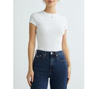 Tommy Jeans Camiseta de mujer de manga corta y tejido rib. Blanco 36