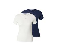 Tommy Jeans Camiseta de Manga Corta Mujer Pack de 2 Essential Rib Slim Fit, Multicolor (Ecru/Dark Night Navy), S