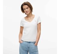Tommy Jeans Camiseta de Manga Corta Mujer Slim con Cuello de Pico, Blanco (Ecru), S