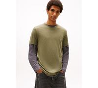 TOMMY JEANS Camiseta slim jaspeada de cuello redondo. Color Verde Oscuro