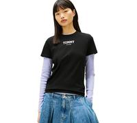 Tommy Jeans Camiseta TJW REG Essential Logo 2 tee EXT DW0DW21842 S/S para Mujer, Color Negro (Negro), Talla L, Negro (Negro), L