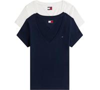 Tommy Jeans Camisetas de Manga Corta Mujer Pack de 2 con Cuello de Pico, Multicolor (Ecru/Dark Night Navy), XXS