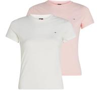 Tommy Jeans Camisetas de Manga Corta Mujer Pack de 2 con Cuello Redondo, Multicolor (Ecru/Precious Pink), XXS