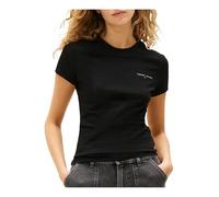Tommy Jeans Camisetas de Manga Corta Mujer Slim Linear con Cuello Redondo, Negro (Black), L