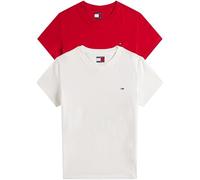 Tommy Jeans Camisetas de Manga Corta Pack de 2 Mujer con Cuello Redondo, Multicolor (Ecru/Sapphire Red), XXS