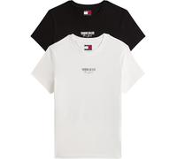 Tommy Jeans Camisetas de Manga Corta Pack de 2 Mujer Essential Logo tee Cuello Redondo, Blanco (Ecru/Black), XXS