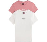 Tommy Jeans Camisetas de Manga Corta Pack de 2 Mujer Essential Logo tee Cuello Redondo, Multicolor (Ecru/Tahiti Berry), XL