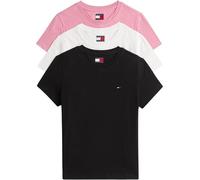 Tommy Jeans Camisetas de Manga Corta Pack de 3 Mujer con Cuello Redondo, Multicolor (Black/Ecru/Mystic Pink), XS