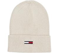 Tommy Jeans Gorro de Punto Mujer Flag Beanie con Logotipo, Marfil (Newsprint), Talla Única