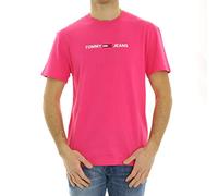 Tommy_Jeans Hombre TJM Straight Small Logo tee Camiseta Deporte Not Applicable, Rosa (Bright Cerise Pink T1k), Medium
