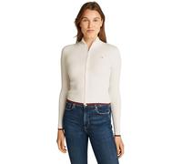 Tommy Jeans Jersey con Cremallera Mujer Cable Zip Thru Cardigan Entallado, Beige (Ancient White), S