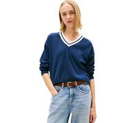Tommy Jeans Jersey Mujer V-Neck Tipping Relaxed Fit, Azul (Dark Night Navy), S