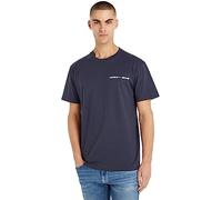Tommy Jeans Men Short-Sleeve T-Shirt Linear Chest Crew Neck, Blue (Twilight Navy), M
