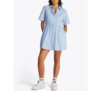Tommy Jeans Minivestido de mujer tipo camisa con manga corta y de rayas. Azul claro L