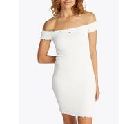 Tommy Jeans Minivestido smock de mujer con cuello cisne. Blanco XS