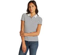 Tommy Jeans Polo de Manga Corta Mujer Slim Essential elástico, Multicolor (Ecru/Navy Stripe), L