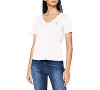 Tommy Jeans Tjw - Camiseta Ajustada de Punto con Cuello en V para Mujer, Blanco, S