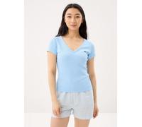 Tommy Jeans Camiseta de Manga Corta para Mujer Slim Essential Rib Cuello de Pico, Azul (Light Powdery Blue), M