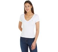 Tommy Jeans Tjw Slim Essential Rib V Ss Dw0dw17385, Camisetas de Punto de Manga Corta Mujer, Blanco (White), S