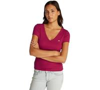 Tommy Jeans Tjw Slim Essential Rib V SS Dw0dw17385, Camisetas de Punto de Manga Corta Mujer, Red (Brilliant Berry), XXS