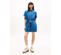 TOMMY JEANS Vestido camisero corto de chambray con cinturón. Color denim