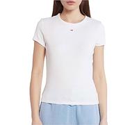 Tommy Jeans Women Short-Sleeve T-Shirt Essential Rib Crew Neck, White (White), L