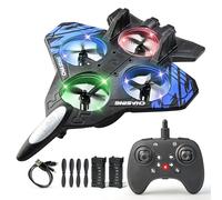 TOMMYHOME Avión de espuma con control remoto RC Avión de juguete de 2.4 GHz para niños, 2 baterías y luces LED, giro de 360°, modo sin cabeza, 3 modos de velocidad (azul)