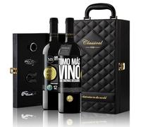 «Tomo más vino que buenas decisiones» Mensaje en una Botella. Estuche-Maletín de LUJO 2x Vino Tinto Premium Reserva 12 Meses y Set de 4 Accesorios. Etiqueta Negra PERSONALIZABLE