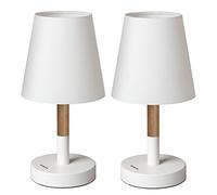 tomons 2 x Lámpara de cabecera con pantalla en tela, Lámpara de escritorio en madera para dormitorio, sala de estar - Blanco