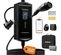 tomons Wallbox Type 2 Schuko 3,68 kW con App, 6m 6-16A, Pantalla LCD 2,4", Carga Retrasada, IP65, Portátil/Montaje en Pared, Compatible con Tesla Model 3/Y, Volkswagen ID. & VE IEC 62196-2
